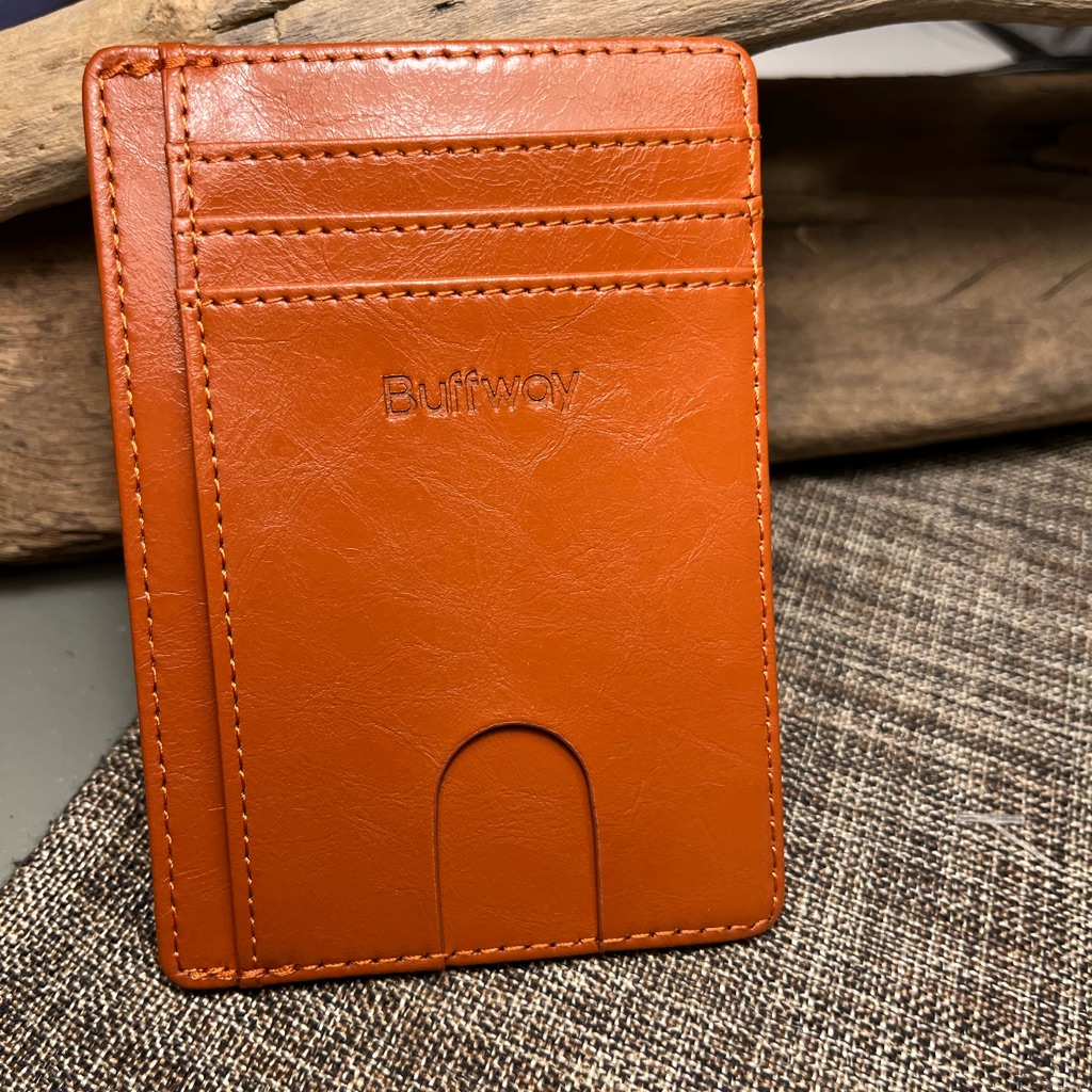 549-Hmt Buffway Slim Minimalist Card Holder Brown Leather Wallet Men Women
